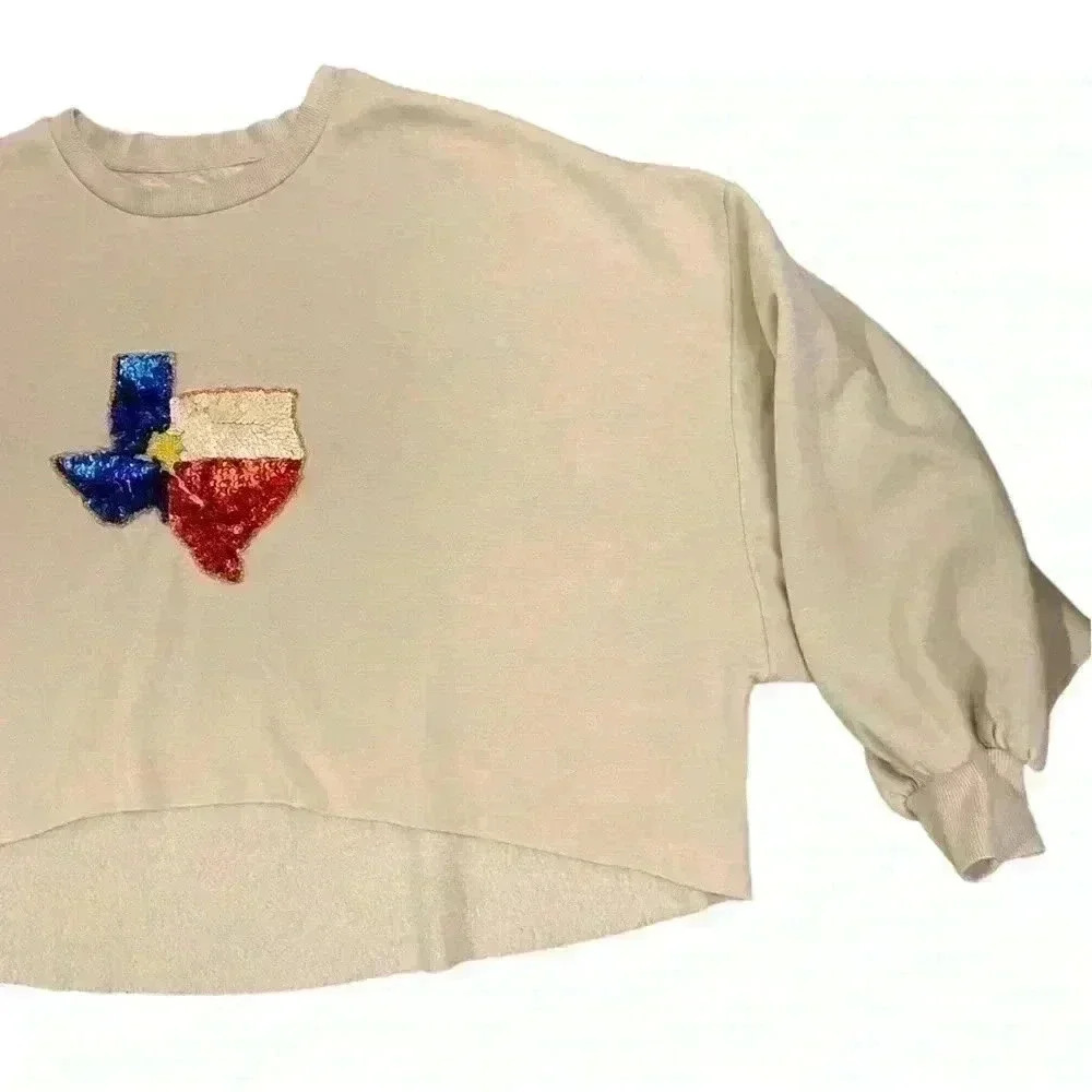 Mamie Ruth Texas Cropped Puff Sleeve Sweatshirt - Picture 3 of 8